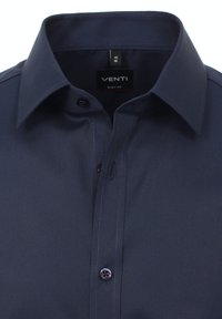 Marineblaue Venti Hemden mit körperbetontem Schnitt, klassischem Kragen, einer Knopfverschluss und glatter Textur. Verfügt über kontrastierende Nähten.