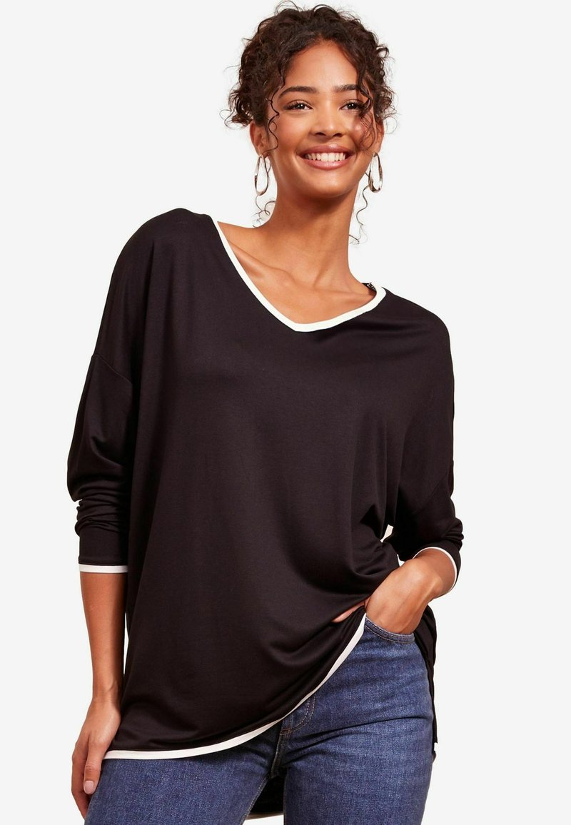 Friends Like These V-NECK LONG SLEEVE TIPPED - Top dugih rukava - black