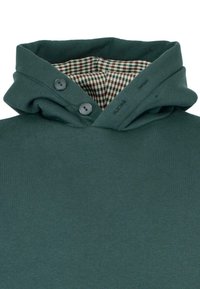 Felpa verde scuro con fodera a quadri, dotata di due bottoni sul colletto e una texture morbida in tutta la sua superficie.