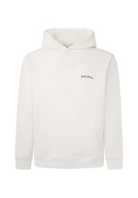 Felpa con cappuccio bianca in misto cotone, con tasca frontale, polsini a costine e logo "Pepe Jeans" nero sulla zona del petto.