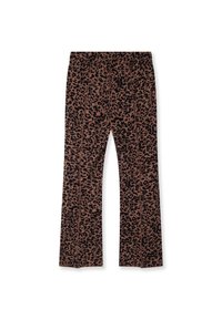 Leggings de estampado de leopardo marrón con una textura suave, forma acampanada y cinturilla elástica. Fabricados con un material cómodo y elástico.