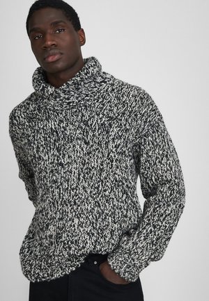 SHAWL COLLAR MOULINE SWEATER - Trui - black