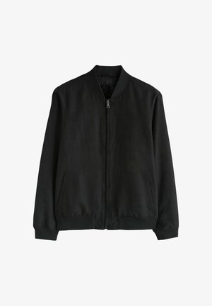 Fekete cipzáras bomber dzseki bordás gallérral, mandzsettával és szegéllyel, valamint két oldalzsebbel.