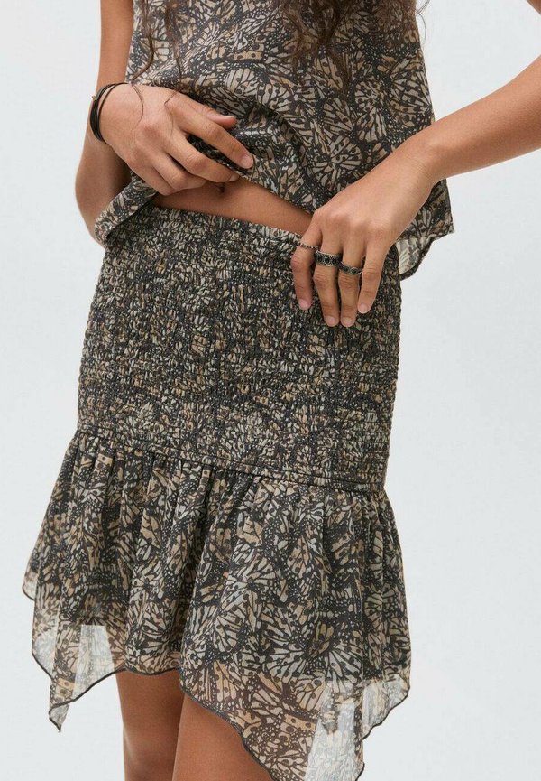 ASYMMETRICAL PRINTED - Pleated skirt - ecru2