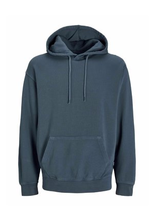 Kapuzensweatshirt in Dunkelblau, aus weichem Stoff gefertigt. Verfügt über eine Kängurutasche, Zugbänder und gerippte Bündchen und Saum.