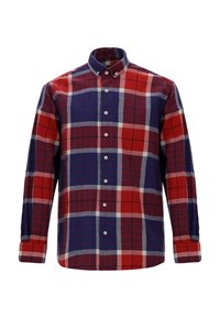 Camicia a quadri rossa e blu con bottoni, collo, maniche lunghe e vestibilità sagomata. Realizzata in tessuto intrecciato con una texture morbida.