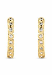 Guldörhängen med en länkad design där runda, klara ädelstenar växelvis är infattade längs framsidan för extra glans.