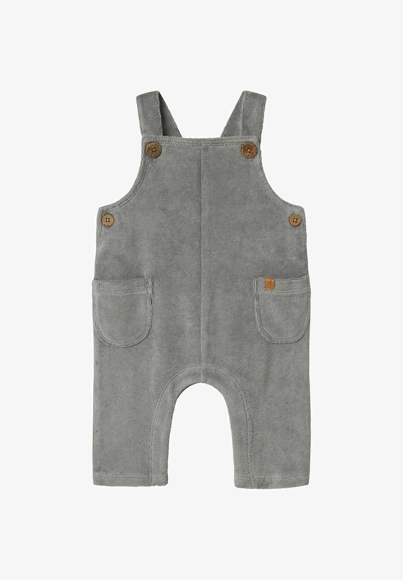 Hallide terry üldriided esipocketitega, puidust nupud ja õlapaelad. Lühikesed jalad ümarate äärtega. Pehme tekstuur.