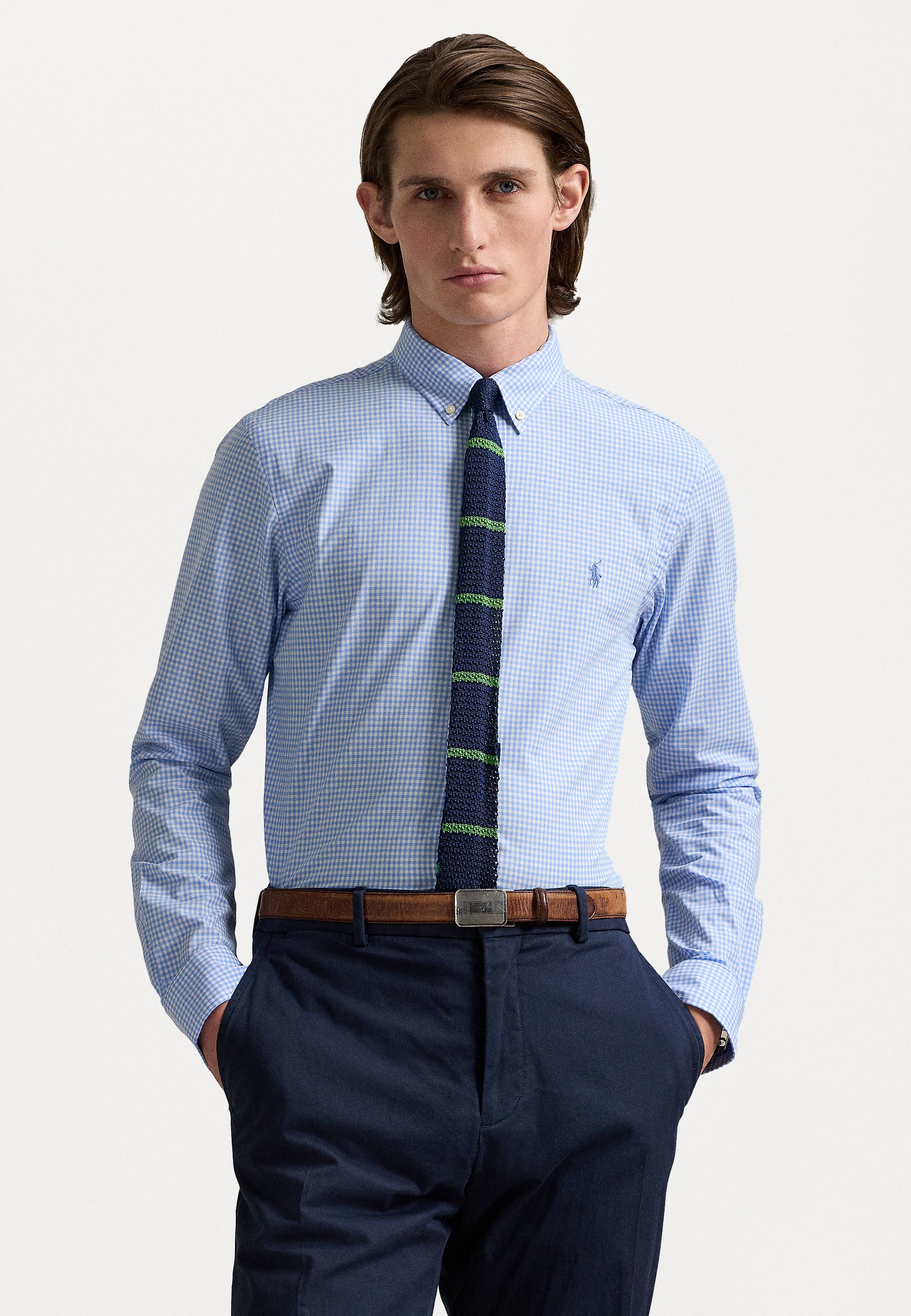 white and blue checkered dress shirt William Fullest Fit Shirt in Blue & Red Plaid, 18 34/35