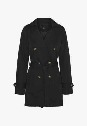 Must mustrükk kahekordse eeskojaga, kuldse tooniga nööpidega, vöödiga taljes ja õlavarreepaulettidega. Valmistatud kergetest materjalidest.