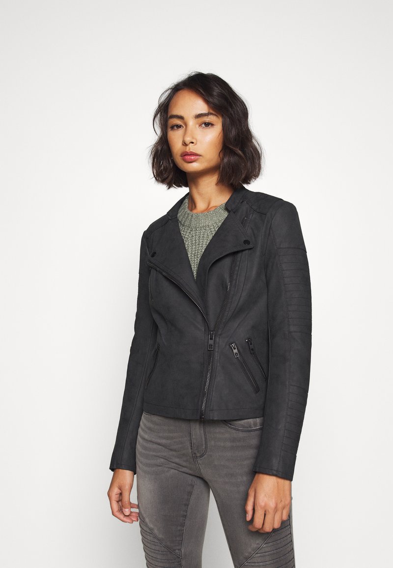 ONLY Petite ONLAVA BIKER - Casaco de pele sintética - black