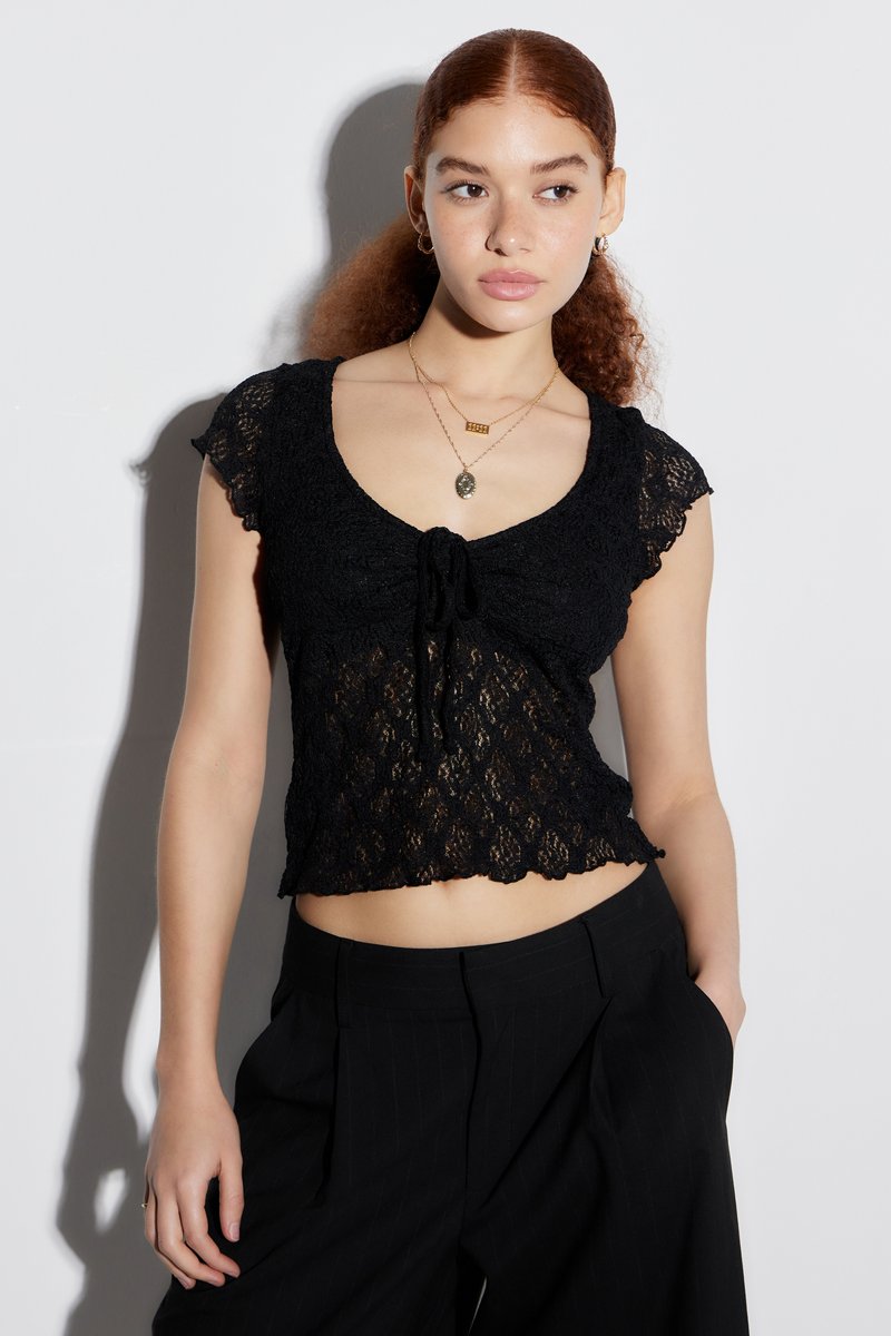 BDG Urban Outfitters QUINN CAP SLEEVE - Top - charcoal