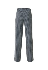 Patronenbroek met een blauw-witte geometrische print, met een relaxte pasvorm en een elastische tailleband voor comfort.