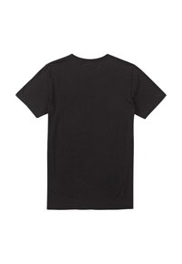 Black T-shirt with short sleeves, round neck, and a smooth, non-patterned texture; designed for a relaxed fit.