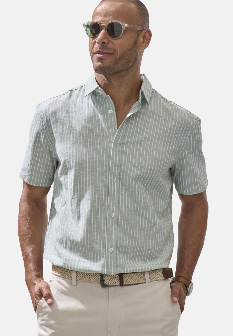 john devin KURZARM - Hemd - grün weiß gestreift