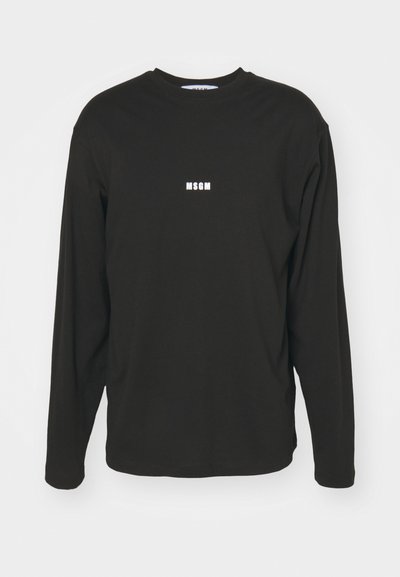 Schwarzes Langarm-T-Shirt aus Baumwolle, mit einem kleinen weißen "MSGM"-Logo auf der Brust, Rundhals und lockerer Passform.