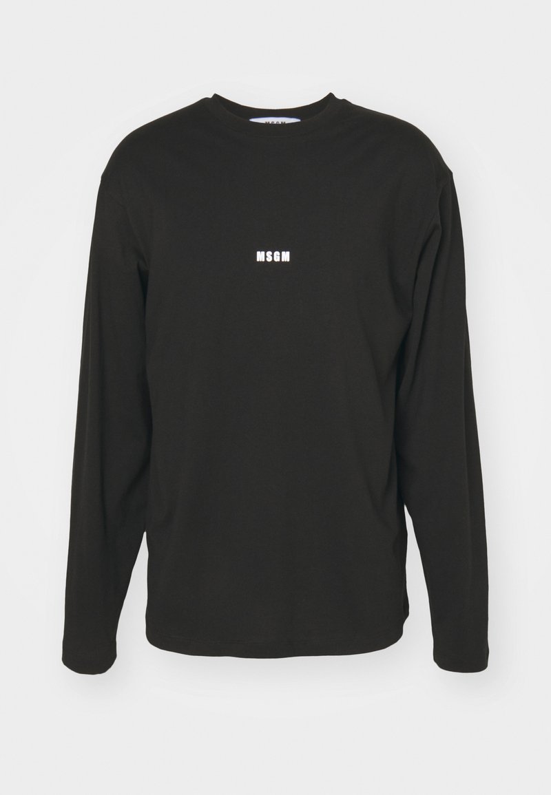 Black long-sleeve T-shirt made of cotton, featuring a small white "MSGM" logo at the chest, round neck, and relaxed fit.