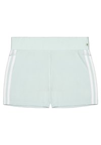 Ljus mintgröna sportshorts med en bred elastisk midja och två vita sidostråk. Tillverkade av andningsbart, stretchigt material.