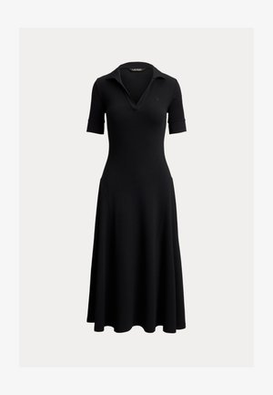 Lauren Ralph Lauren, RIB-KNIT ELBOW-SLEEVE POLO DRESS - Φόρεμα ημέρας - black