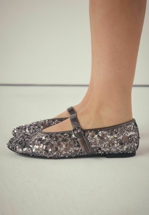 Balerinos tipo bateliai su dirželiu ties kulkšnimi - pewter sequin