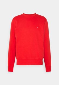 Rode sweatshirt, ronde hals, lange mouwen, ribgebreide manchetten en zoom, met een klein logo op de borst. Gemaakt van zachte stof, normale pasvorm.