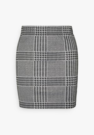 Schwarz-grauer Hahnentritt-Kariertes Minirock mit tailliertem Bund und geradem Saum, geeignet für legere oder formelle Anlässe.