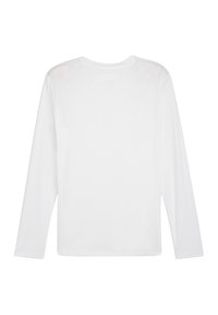 Camicia bianca a maniche lunghe realizzata in tessuto a rete, caratterizzata da una vestibilità comoda, scollatura rotonda e dettagli cuciti lungo i bordi.
