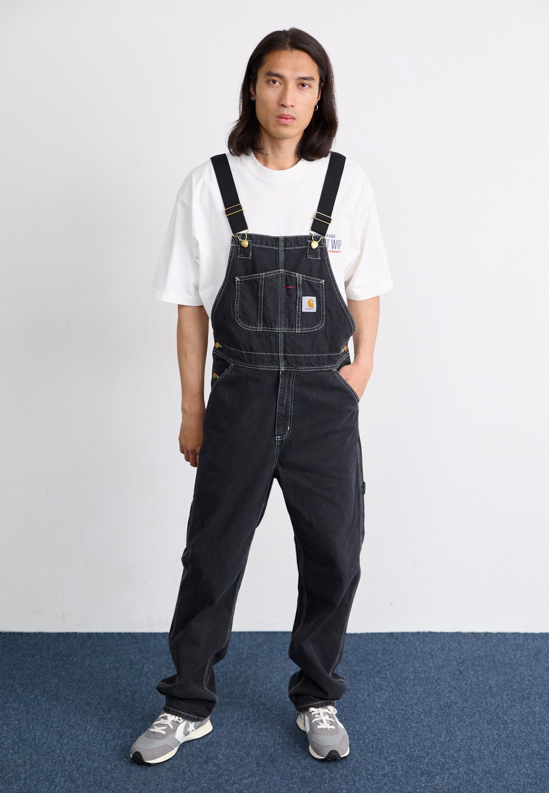 Carhartt WIP BIB OVERALL - Jean boyfriend - black stone washed