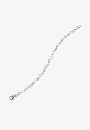 Bracelet en argent composé de maillons alternant entre lisses et texturés, serti de petites pierres transparentes, avec une fermeture à fermoir mousqueton.