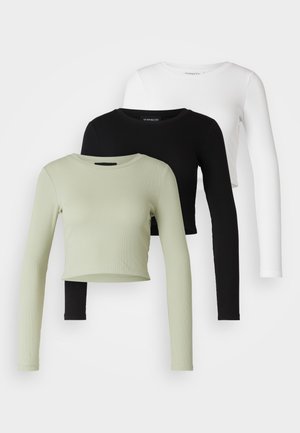 3 PACK - Long sleeved top - black/white/light green