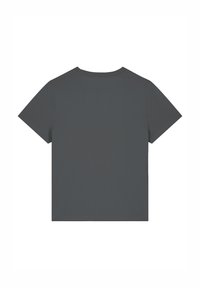 Grijze kortemouwen t-shirt met een ronde hals en een eenvoudige, gladde textuur. Geen zichtbare patronen of graphics. Achteraanzicht weergegeven.
