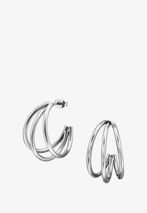 Boucles d'oreilles en argent en forme de créoles avec un design en spirale torsadée et plusieurs boucles. Fini métallique lisse et brillant avec un fermoir sécurisé.