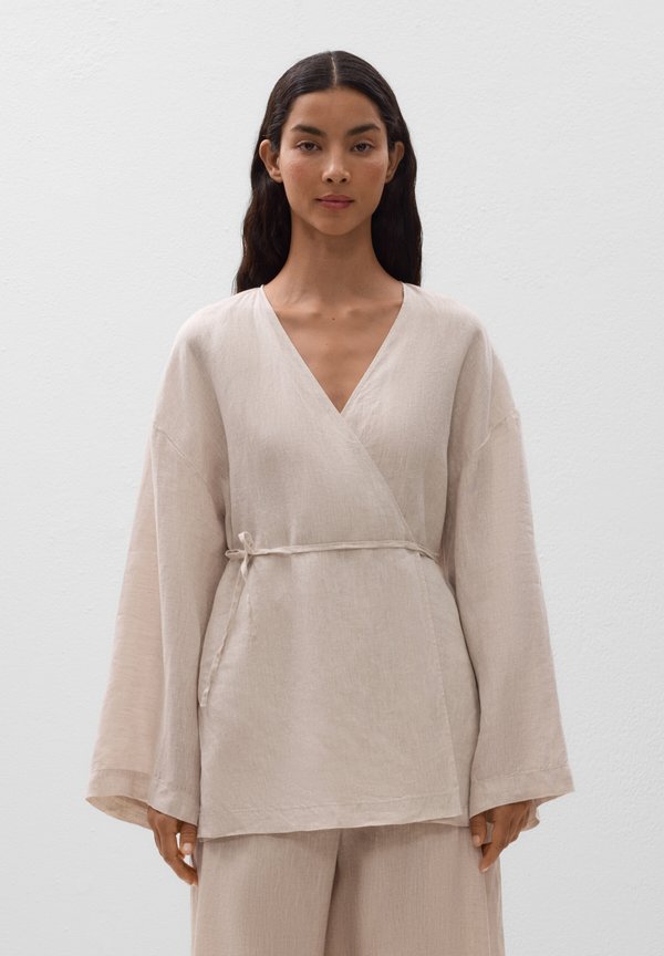LINEN SIDE TIE KIMONO - Bluse - stone