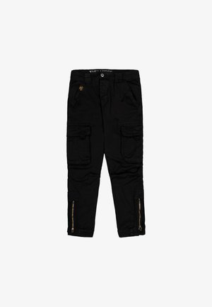 Sorte cargo-bukser lavet af bomuld, med sidelommer, lynlåse ved anklerne og en regular-fit design.