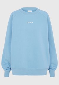 Felpa azzurra con la scritta bianca "LEGER". Presenta un collo a girocollo, maniche raglan e polsini arricciati per un fit rilassato. Tessuto morbido.