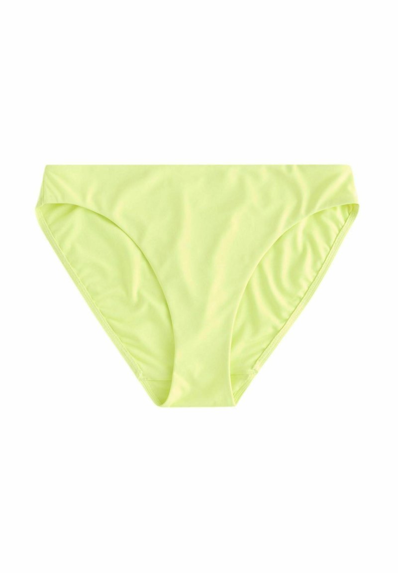 Neon gul bikiniunderdel gjord av ett slätt tyg, med en klassisk skärning som ger måttlig täckning och sömlösa kanter.