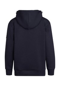 Felpa con cappuccio blu navy, con cappuccio regolabile, maniche lunghe, orlo piatto e tessuto testurizzato. Presenta un dettaglio del logo sulla manica sinistra.