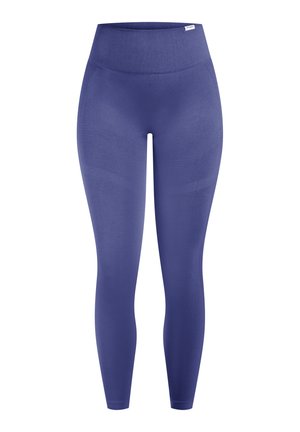 Paarse legging met hoge taille, gemaakt van rekbare stof met een gladde textuur. Voorzien van een brede tailleband en een aansluitend silhouet.