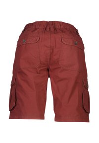 Röda cargo-short med elastisk midja, två sidofickor och två bakfickor. Tillverkade av lättviktigt tyg.