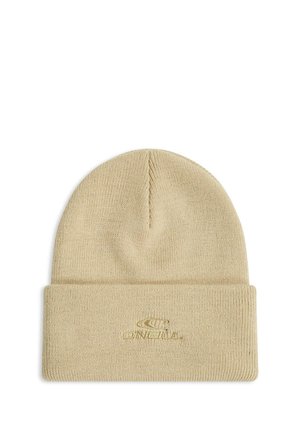 Hellbeige gestrickte Beanie mit umgeschlagenem Bündchen und kleinem gesticktem O'Neill-Logo vorne mittig auf dem Bündchen.