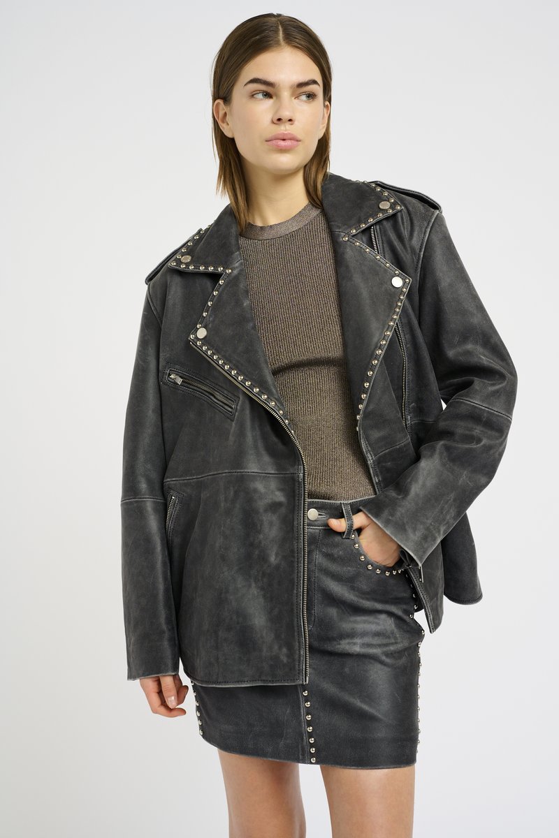 Gestuz Leather jacket grey black vintage mottled black