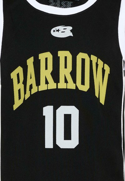Czarny sportowy trykot z żółtym napisem "BARROW" i białą cyfrą 10 poniżej, z białym logo "B" z gwiazdą nad napisem.