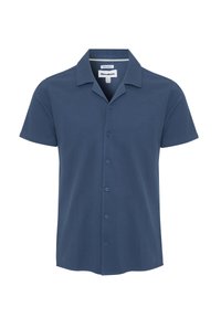 Korte mouwen, marineblauwe geborduurde blouse van een katoenmix, met een knoopsluiting aan de voorkant, een gladde textuur en een regular fit ontwerp.