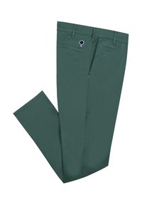 Donkergroene broek van katoen, met een eenvoudig ontwerp, rechte snit en twee achterzakken met een klein boompje logo-accent.