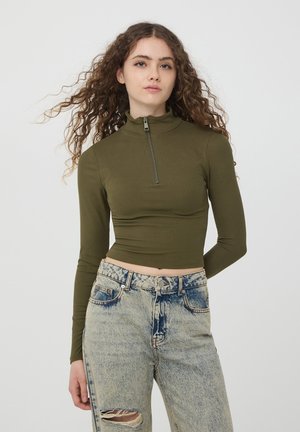 CON HALF ZIP - Maglietta a manica lunga - verde militare scuro