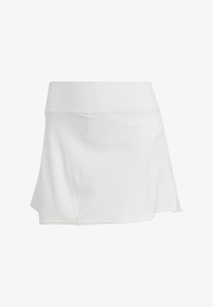 Falda atlética blanca con una cinturilla ancha y suave. Presenta un diseño acampanado y costuras para dar forma. Hecha de una tela suave y ligera.