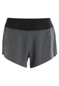 Grijze sportshorts met een zwarte tailleband, voorzien van een gemeleerde textuur, een relaxte pasvorm en een schuin afgewerkte zoom voor extra beweeglijkheid.