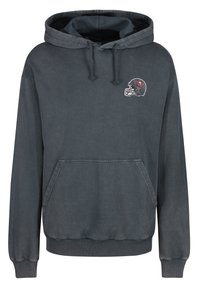 Felpa in cotone grigia con tasca frontale, cappuccio regolabile con cordino e logo del team ricamato sul petto. Caratterizzata da polsini e orlo a costine.
