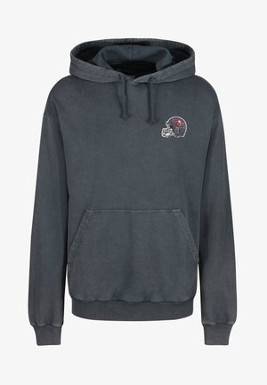 Grå bomulds hoodie med en frontlomme, justerbar hætte med snøre og broderet holdlogo på brystet. Har ribstrikkede manchetter og kant.