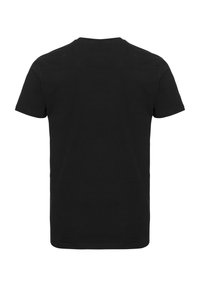 Zwarte katoenen t-shirt met een ronde hals en korte mouwen, voorzien van een eenvoudige uitstraling en een normale pasvorm, zonder zichtbare logo's of patronen.